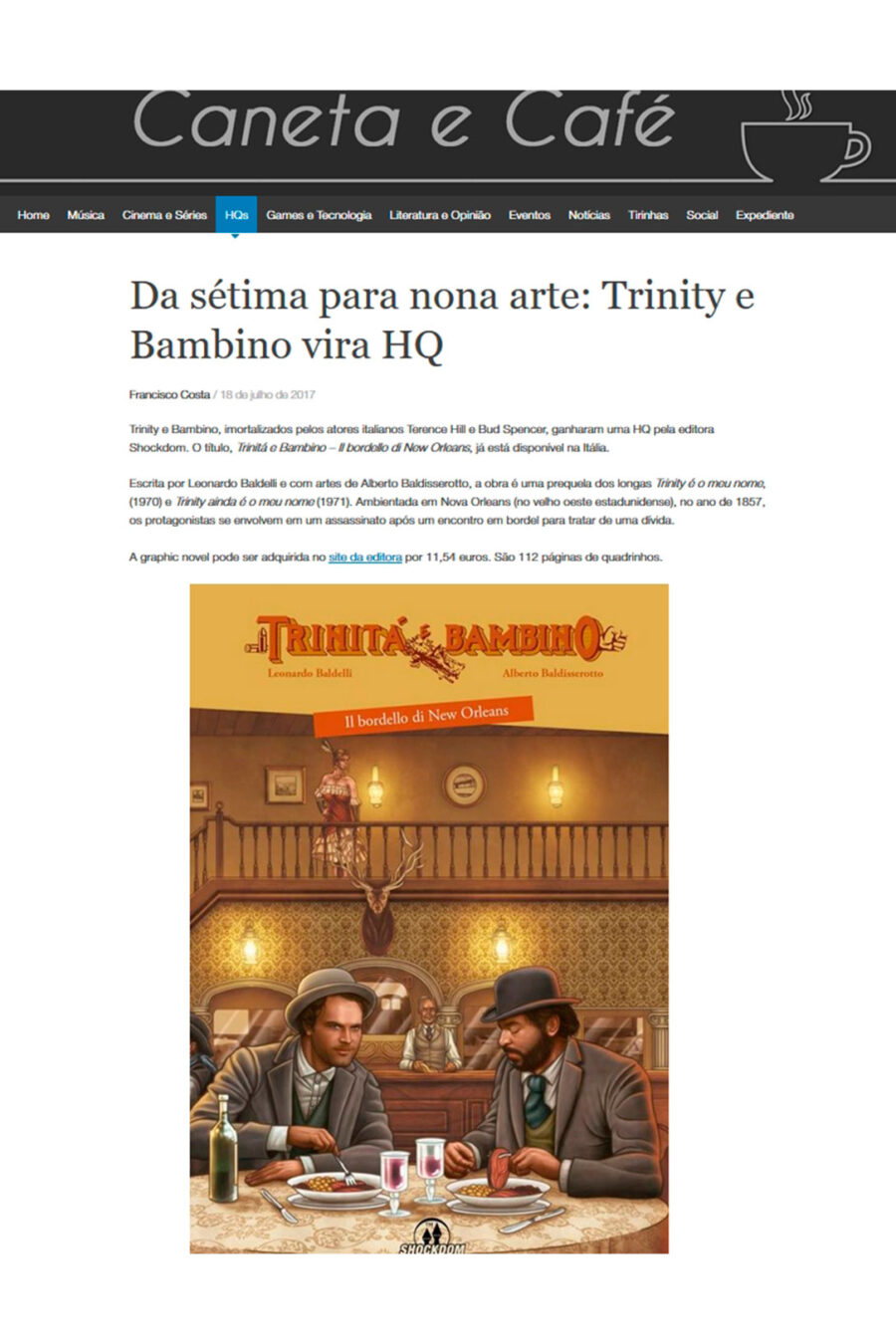 Articolo de Caneta e Cafè sul fumetto di Trinità e Bambino